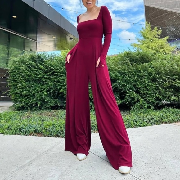 POPFLEX Go With The Flow Long Sleeve Jumpsuit in Vineyard Wine-Still Full Price - Picture 1 of 15